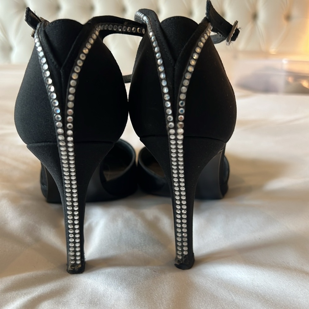 Stuart Weitzman rhinestone ankle strap, d’Orsay heels